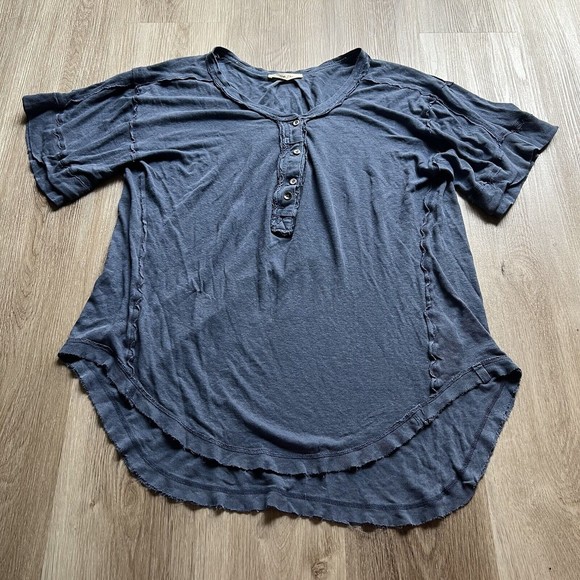Free People Tops - Free People Women's Shaded Lake Blue Heritage Henley Tee Shirt Size Medium